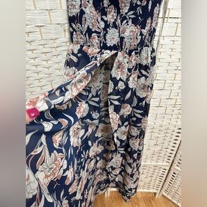 Venus open front maxi dress size M blue floral polyester‎ pockets